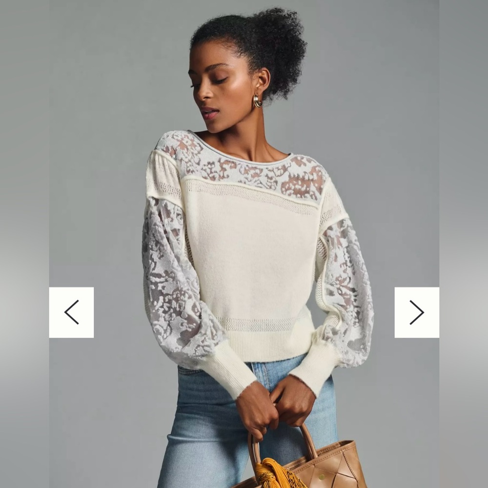 Anthropologie Cream and Gray Lace Sweater